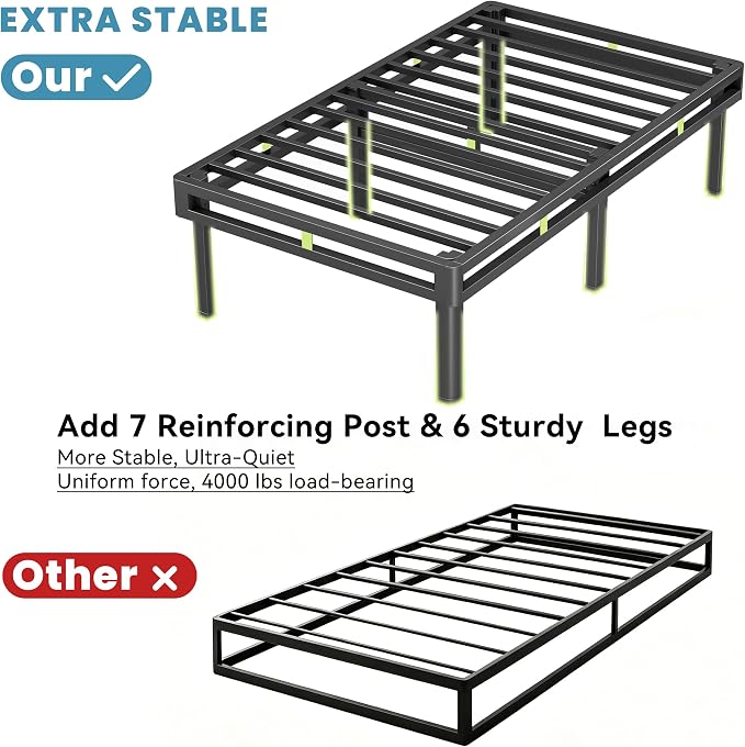 NKZ Twin XL Box Spring 18 Inch, All-in-One Mattress Foundation for Twin XL Bed, 4000lbs Heavy Duty Metal Bed Base with 6 Round Corner Legs, Fabric Cover, Noise Free, Easy Assembly