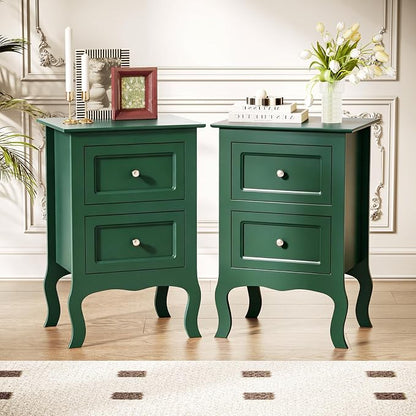 Bonnlo Green Nightstand Set of 2, Small Green Night Stands for Bedroom, Kids Room, Living Room, Wood, 15.75" W x 11.8" D x 23.6" H
