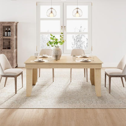 GarveeHome Farmhouse Dining Table for 4-6 People, 63 in Long Kitchen Tables with Wooden Sturdy Frame, 5 ft Large Rectangular Dinner Table for Dining Room, Kitchen, Natural, 63" Non-extendable