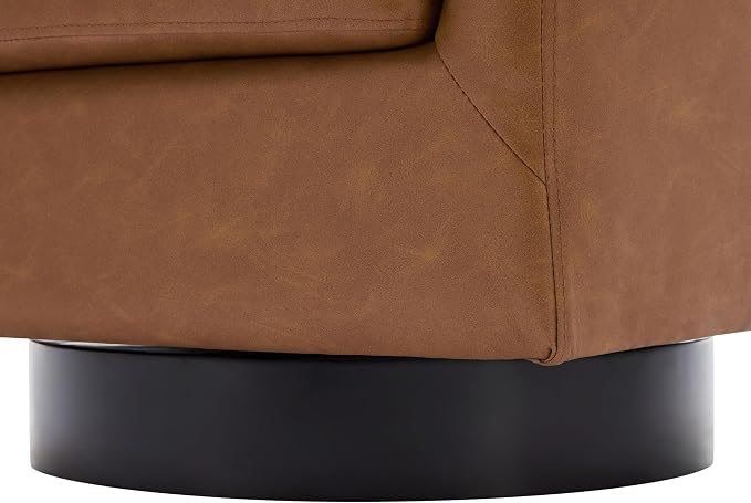 Faux Leather Swivel Barrel Accent Chairs Set of 2, Comfy Club Chair Upholstered Round Armchair for Lving Room, Brown