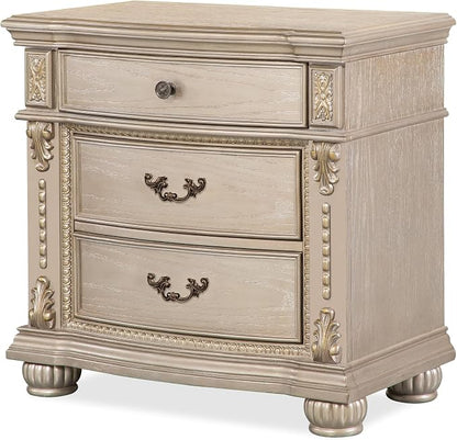 First of a Kind Evelyn Traditional 4 Piece Queen Bedroom Set with Upholstered Tufted Headboard Elegant European Inspired Design Coordinated Furniture Collection