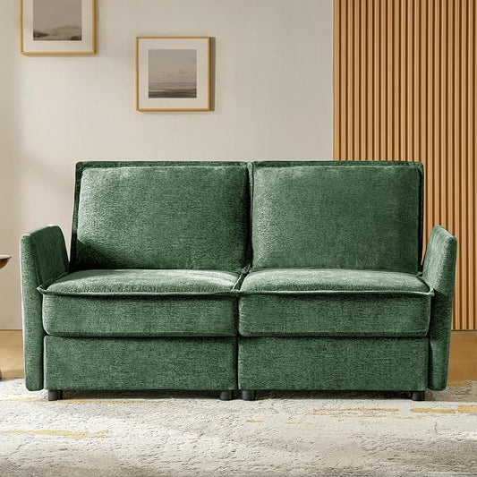HULALA HOME 67'' Modern Chenille Loveseat Sofa, 2 Seater Couch with Storage, Comfy Deep Seat, Small Loveseat Couches for Living Room Furniture with Pillows, Easy to Install, Green