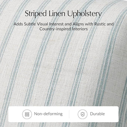 HULALA HOME Farmhouse Curved Couch with Stripe Pattern, 3 Seater Sofa with Solid Wood Spindle Legs and Rolled Wide Armrests, Comfy Upholstered Sofa for Living Room Bedroom, Blue