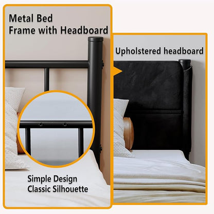 Metal Bed Frame,14Inch Twin Bed Frame with Headboard,Heavy Duty Sturdy Mattress Foundation,Easy Assembly,No Box Spring Needed,Black Twin Size