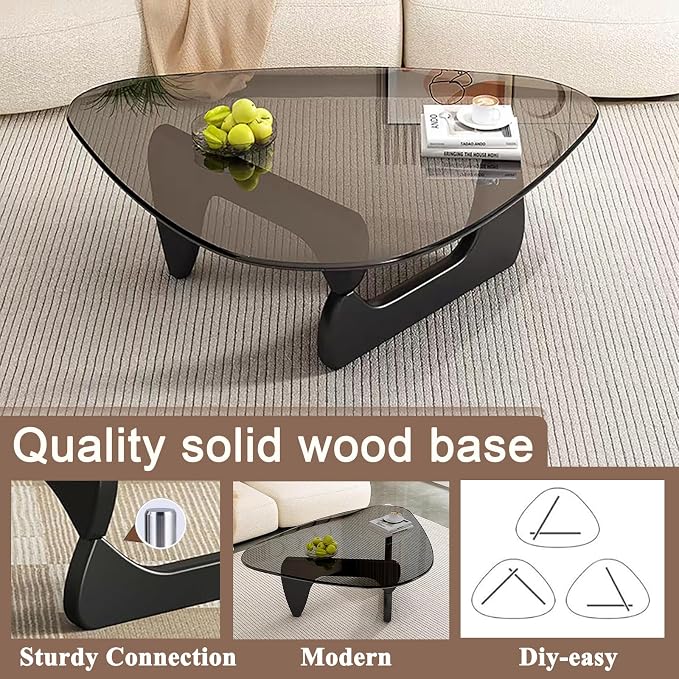 Mid Century Modern Glass Coffee Table, Coffee Table for Living Room, Noguchi Coffee Tables,Suitable for Bedroom Living Room Reception Office Tables (Black/Grey, ML)
