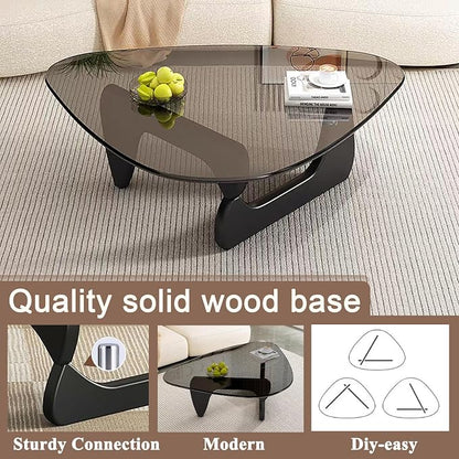 Mid Century Modern Glass Coffee Table, Coffee Table for Living Room, Noguchi Coffee Tables,Suitable for Bedroom Living Room Reception Office Tables (Black/Grey, ML)