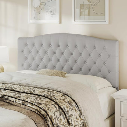Queen Headboard Only, Velvet Classic Tufted Design, Light Gray | 2 installation options: 1.bed frame mount 2.wall mount (for adjustable bed), Classic hand-tufted headboard king size