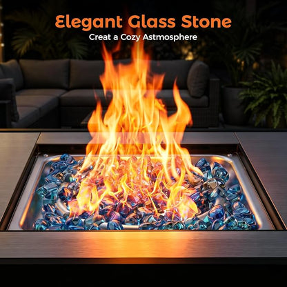 BALI OUTDOORS 42 inch 50,000 BTU Rectangular Propane Gas Fire Pit Table with Fire Glass and Table Lid, Fire Pits Outdoor for Garden, Patio, Backyard