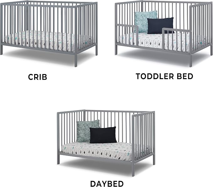 Sorelle Furniture Happy 3-in-1 Convertible Crib, Baby Crib to Toddler Bed, Sustainable Beech Wood, Non-Toxic Finish, Nursery Furniture - Gray