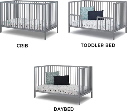 Sorelle Furniture Happy 3-in-1 Convertible Crib, Baby Crib to Toddler Bed, Sustainable Beech Wood, Non-Toxic Finish, Nursery Furniture - Gray