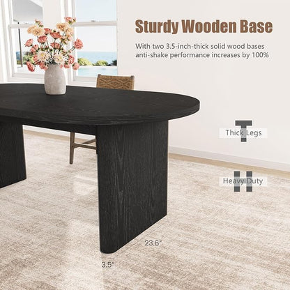 IDEALHOUSE 70.8" Oval Dining Table for 4-8, Wood Kitchen Table with Double Pedestal Base, Spacious Dining Room Table for Kitchen, Living Room, Reception Area, Natural Finish, Black
