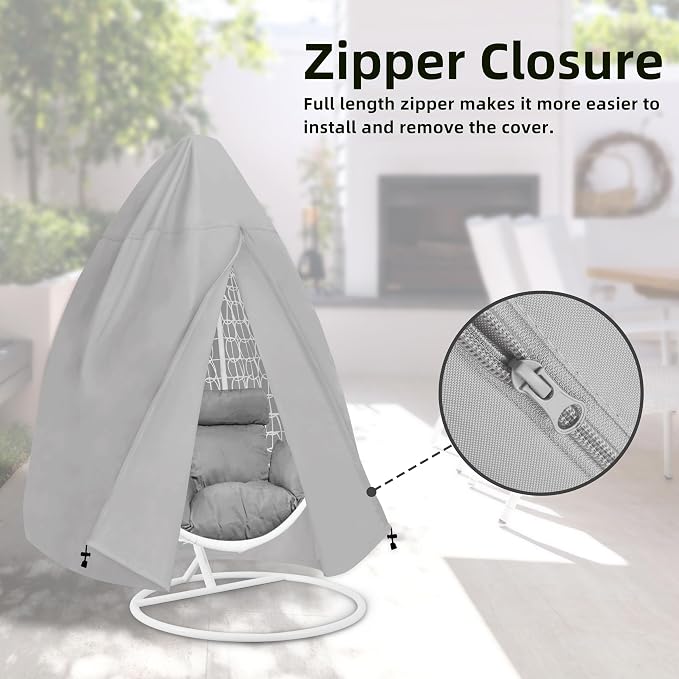 Easy-Going Patio Hanging Egg Chair Cover, UV Resistant Waterproof Outdoor Single Seat Swing Chair Cover with Zipper, Grey