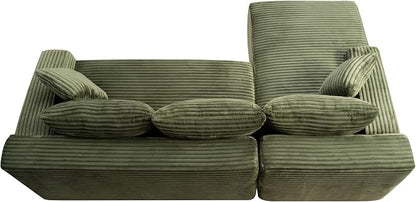 95" L-Shaped Right Facing Cloud Sectional Couch for Living Room, Modular Compressed Boneless Sectional Sofa Corduroy Boneless Corner Foam Sofa W/Chaise Lounge and Pillows