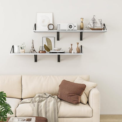 Heimlove Deep Floating Shelves for Wall, Wood Wall, Wide Floating Bookshelf for Living Room, Kitchen, Office, Bedroom and Decor Storage,White with Metal Bracket,16wx12dx5.8h,3Shelves