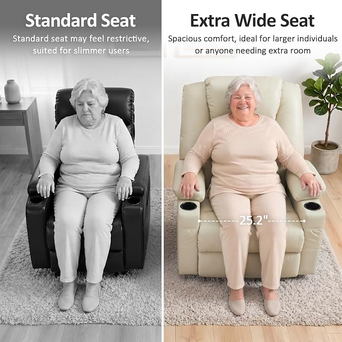 MCombo Power Lift Recliner Chair for Elderly R7042(Cream White, Small-Wide) | Heat and Massage, Breathable Faux Leather, USB& Type C Charging Port, FSC Certified