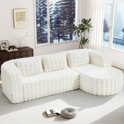 Hobestluk Modular Sectional Sofa Couches L-Shape Couch 3 Seat Modular Sofa Memory Foam Sectional Couches for Living Room, Cloud Couch (Round Eider White, 96", Right Hand Facing)