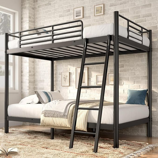 Bunk Bed Twin Over Twin, Heavy Duty Metal Bunk Bed with Ladder, More Stable and Safe for Teens, Students or Roommates, Space Saving for Apartment, Dorm or Small Room, Easy Assembly, Black