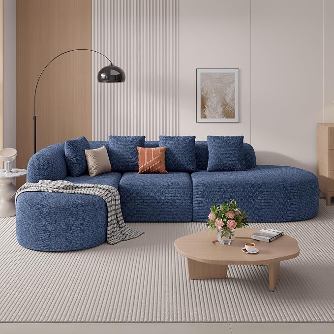 114 Inch Boneless Couches for Living Room,Modern Modular Sectional Sofa with Chaise,L-Shape Cloud Sectional Couch,No Assembly Required,Dark Blue