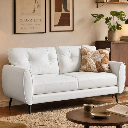 TYBOATLE 61" Loveseat Couches for Living Room, White Faux Leather Couch Mid Century Modern Tufted Mini Sofa Comfy Office 2 Seat Settee Love Seat Small Couches for Small Spaces Bedroom, White