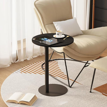 C Shaped End Table, Round Side Table, Small Drink Tv Tray Table for Small Spaces,Modern Accent Nightstand with Metal Leg for Living Room, Bedroom, Corners, and Office(Black)