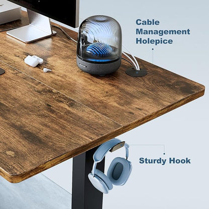 DUMOS 63 Inch Electric Standing Desk Height Adjustable, Sit to Stand Computer Workstations Large Work PC Table Home Office Writing Gaming Desks with Memory Presets for Walking Pad, Bedroom, Rustic