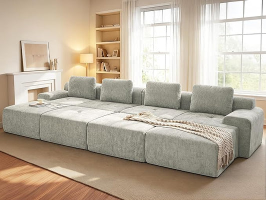 159" Oversized Boneless Couch, Comfort Cloud Sectional Couches for Living Room, Modular Sofa High Back & Extra Deep Seat, No Assembly, Soft Chenille Fabric (Light Grey, 159 inch-（4+4）)