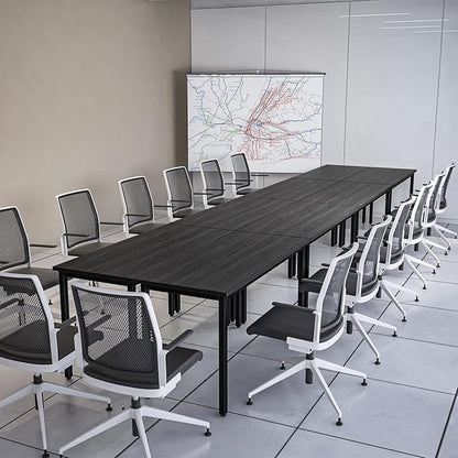 Bonzy Home Conference Tables 16ft Office Computer Desk for Meeting Room Study Writing Printer Table Meeting Seminar Table for 20 People Modern Black 8PCS (188.8"x47.2"x29.5", Black)
