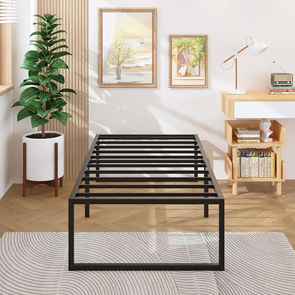 Lutown-Teen 18 Inch Twin Bed Frames with Cover Skirt, Heavy Duty Metal Twin Size Platform Bed Frame No Box Spring Needed, Noise Free, Easy Assembly, Black and Blue