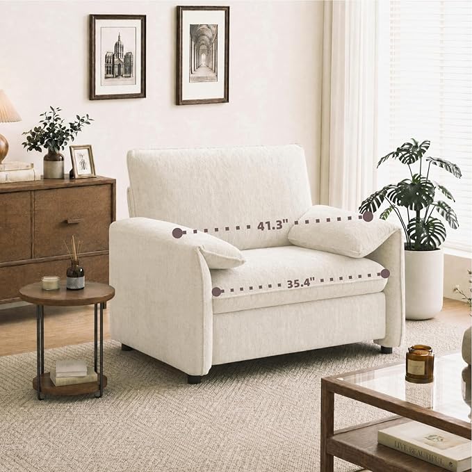 Oversized Accent Chairs Set of 2, 41 inch Modern Armchair for Living Room, Wide Reading Chair w/Deep Seat Springs Cushion, Padded Arms, Chenille Single Sofa Chair for Bedroom, Apartment, Beige