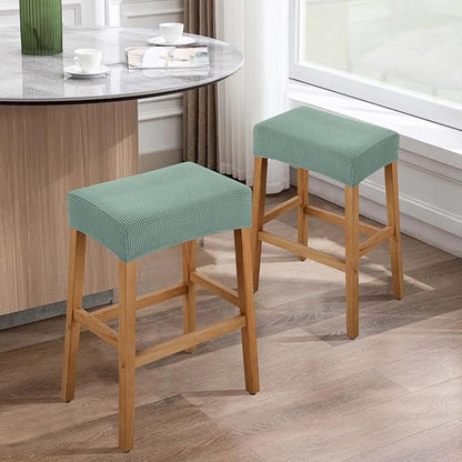 YISUN Stool Covers Rectangle - 2 Pack Stretch Waterproof Saddle Seat Cover Counter Bar Stools Bar Chairs Covers Kitchen Island Chairs Cushion Protector (2, Green)