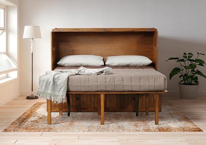 Mega Solutions Murphybedz Tuscany Murphy Cabinet Chest Bed with Charging Station 6 Inch (Scandinavian Oak, Queen)