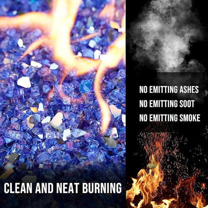 Skyflame High Luster 10-Pound Fire Glass for Fire Pit Fireplace Landscaping, 1/4-Inch Cobalt Blue Reflective