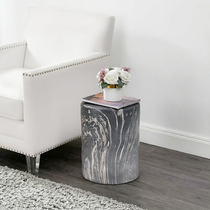 JONATHAN Y Black Marble Polyresin Accent Table, 13" x 16.75" Modern Minimalist Column Side Table, Indoor/Outdoor Faux Marble Pedestal End Table & Plant Stand TBL1101C