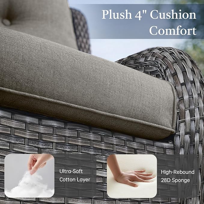 Outdoor Couch All Weather PE Wicker Patio Sofa Outdoor Sofa Deep Seating for Porch Deck Backyard-Grey/Grey