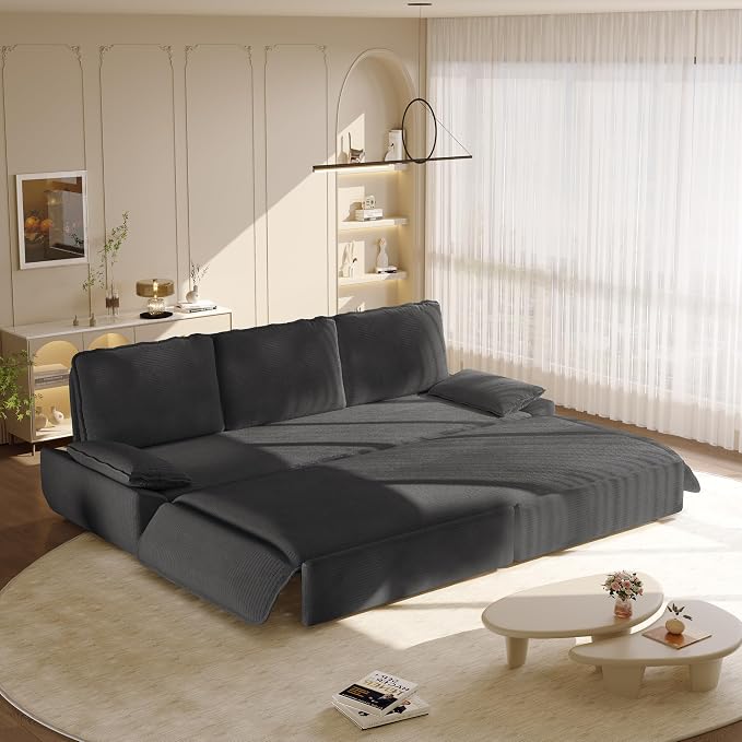 ERYE King Foldable Sleeper Sofa,Oversized 3-in-1 Convertible Pull Out Sleeper Sofabed W/Pillow Armrests,3 Seat Couch Space Saving Sleeper Sofa Bed for Living Room Bedroom