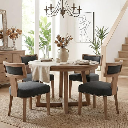 HNY Mid Century Modern Dining Chairs Set of 2, Farmhouse Linen Fabric Upholstered Accent Chairs Curved Nailhead Trim Backrest Kitchen Chairs, with Hardwood Frame, Charcoal