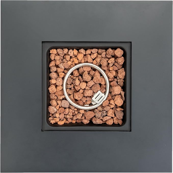 28" Propane Gas Fire Pit Table, 50000 BTU Square Outdoor Fire Pit with Steel Tabletop & Textilene Base, Patio Fire Table with Lava Rocks & Rain Cover for Backyard Deck Garden, Black