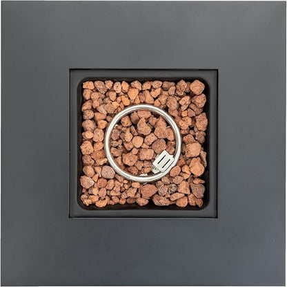 28" Propane Gas Fire Pit Table, 50000 BTU Square Outdoor Fire Pit with Steel Tabletop & Textilene Base, Patio Fire Table with Lava Rocks & Rain Cover for Backyard Deck Garden, Black