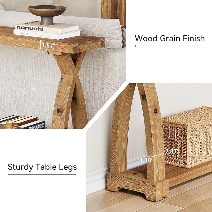Wood Console Table for Entryway, 63" Entryway Table with Storage | Farmhouse Narrow Long Sofa Table with 2-Tier Shelves, Couch Table Behind Sofa for Entrance, Foyer, Living Room, Rustic Brown