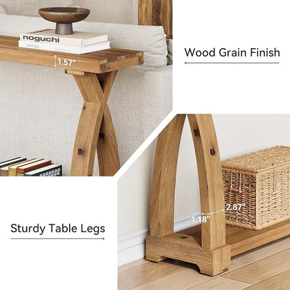 Wood Console Table for Entryway, 63" Entryway Table with Storage | Farmhouse Narrow Long Sofa Table with 2-Tier Shelves, Couch Table Behind Sofa for Entrance, Foyer, Living Room, Rustic Brown