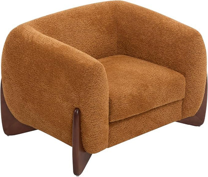 Christopher Knight Home Holly Modern Boucle Fabric Upholstered Club Chair for Living Room, Home Office, Apartment, Relaxing Chair with Removable Cushion and Birch Wood Legs, Caramel Brown + Walnut