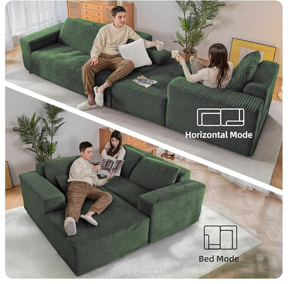 Claiks 110" Boneless Couch, Cloud Couch Sectional, L-Shape Corduroy Modular Sectional Sofa Deep Seat, Upholstered Couches for Living Room, No Assembly Required, Green, Right Facing Chaise