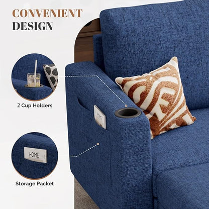 Luxanimarion Upholstered Sectional Sofa and Couches, 78'' L Shaped 3-seat Sofa forLiving Room, Apartment, Lounge,Bedroom-Washable Covers Convertible Sofas(Linen Fabric,Blue)