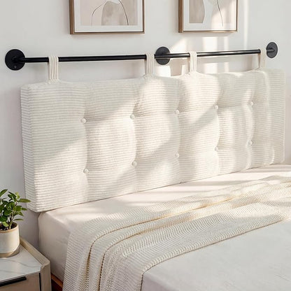 HIGOGOGO Wall Mounted Headboards for Twin Size Bed, Hanging Head Board Wall with Button Tufting, Adjustable Height Headboard for Bedroom,Beige