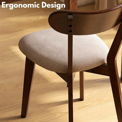 100% Solid Wood Dining Chairs,Mid Century Modern Dining Chairs with Rounded Backrest,Kitchen,Dining Room Chairs Set of 1/2/4 (2, Walnut Color Grey Upholstery)