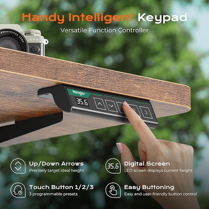Huuger 71 x 30 Large Electric Standing Desk, Height Adjustable Computer Desk, 29.5" Deep Desktop, Stand up Gaming Office Table with 2 Hooks, 3 Preset Heights, for Home Office, Rustic Brown