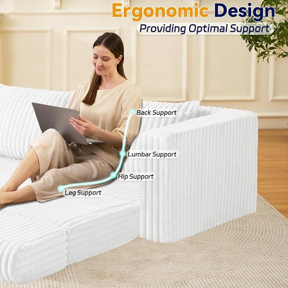 HABUTWAY 68" Loveseat Boneless Couch, 4-in-1 Convertible Sofa Bed, Plush Fur Folding Futon Sofa Bed Couches with 2 Pillows for Living Room, High-Density Foam Support, No Assembly Required, Beige