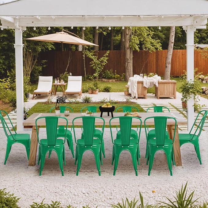 Furmax Metal Dining Chair Indoor Outdoor Use Stackable Classic Trattoria Chair Chic Dining Bistro Cafe Side Metal Chairs Set of 4 (Green)