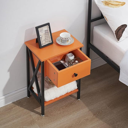 VECELO Nightstand,Modern Bedside End Table, Night Stand with Drawer and Storage Shelf for Living Room Bedroom, Industrial Metal Frame