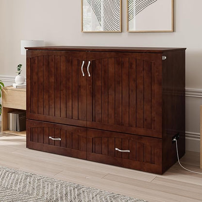 AFI, Southampton Murphy Bed Chest Full with 6" Mattress, Built-in USB Charger & Storage Drawer, Walnut